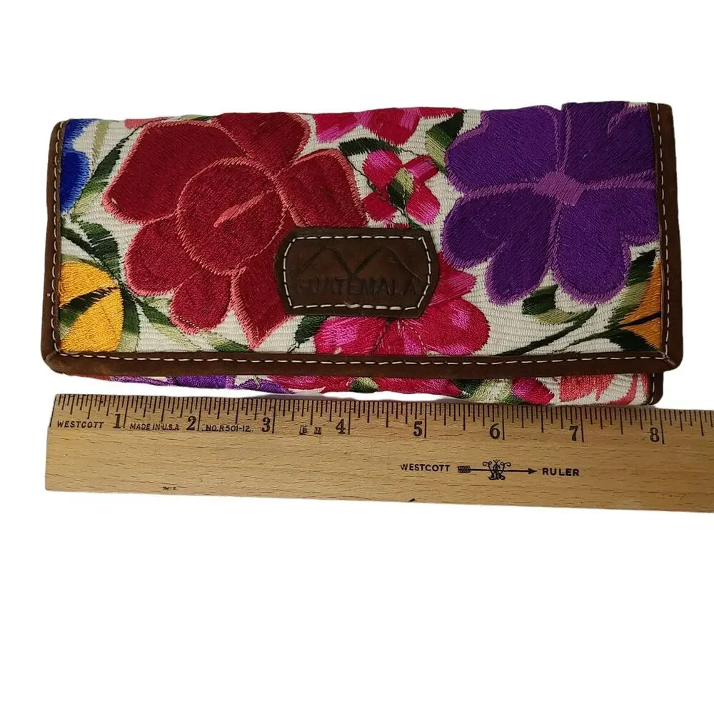Bohemian Floral Embroidered‎ Women's Trifold Wallet Made in Guatemala Colorful